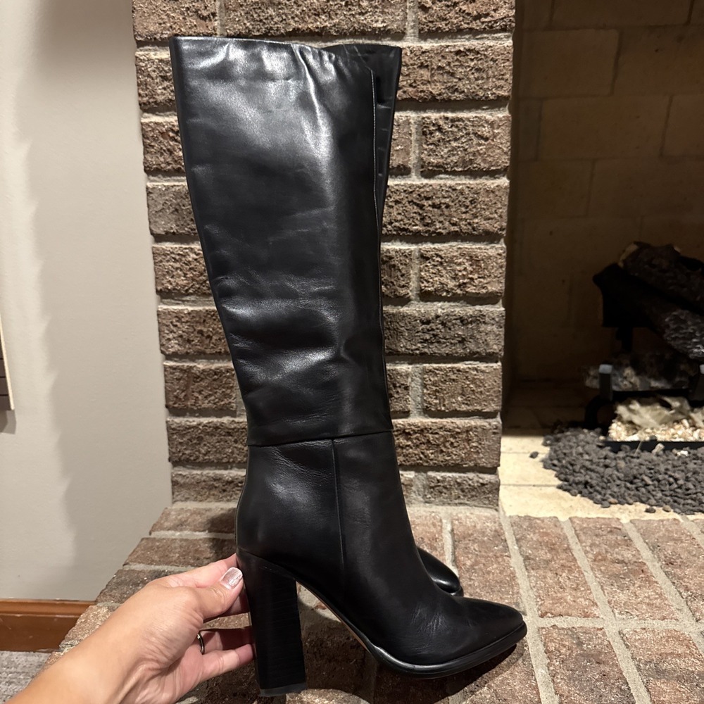 Marc Fisher Lannie Black Block High Heeled Riding Boots Sz 7M #634 - Picture 3 of 16